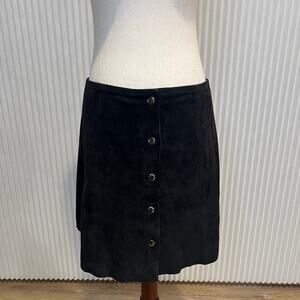 TOPSHOP Women's Suede Button Front A-Line Skirt Size 6 In Black